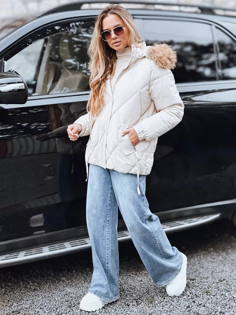 Women's white winter jacket with hood Mari