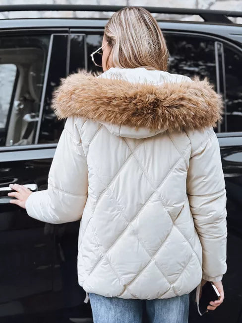 Women's white winter jacket with hood Mari