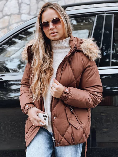 Women's brown winter jacket with hood Mari