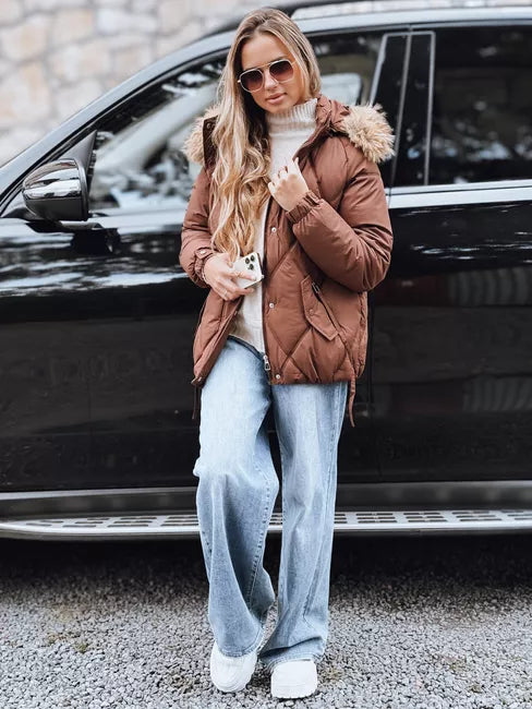 Women's brown winter jacket with hood Mari