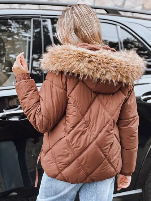 Women's brown winter jacket with hood Mari