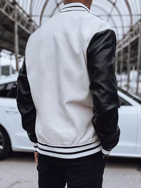Men's White Leather Jacket Panel