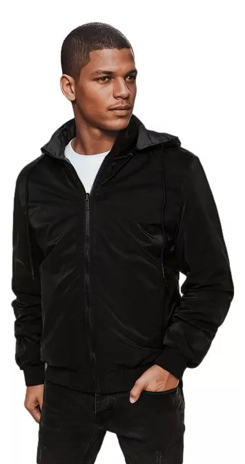 Men's reversible black jacket with hood Linde