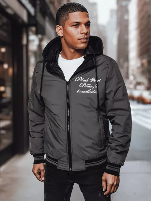 Men's reversible black jacket with hood Linde