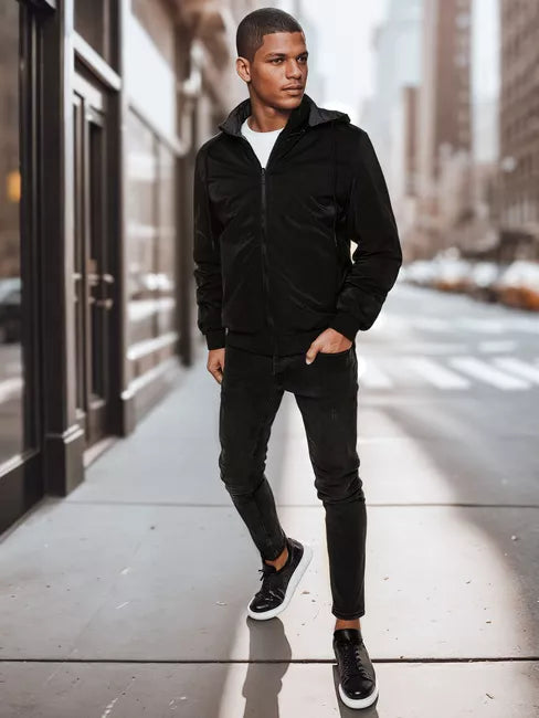 Men's reversible black jacket with hood Linde