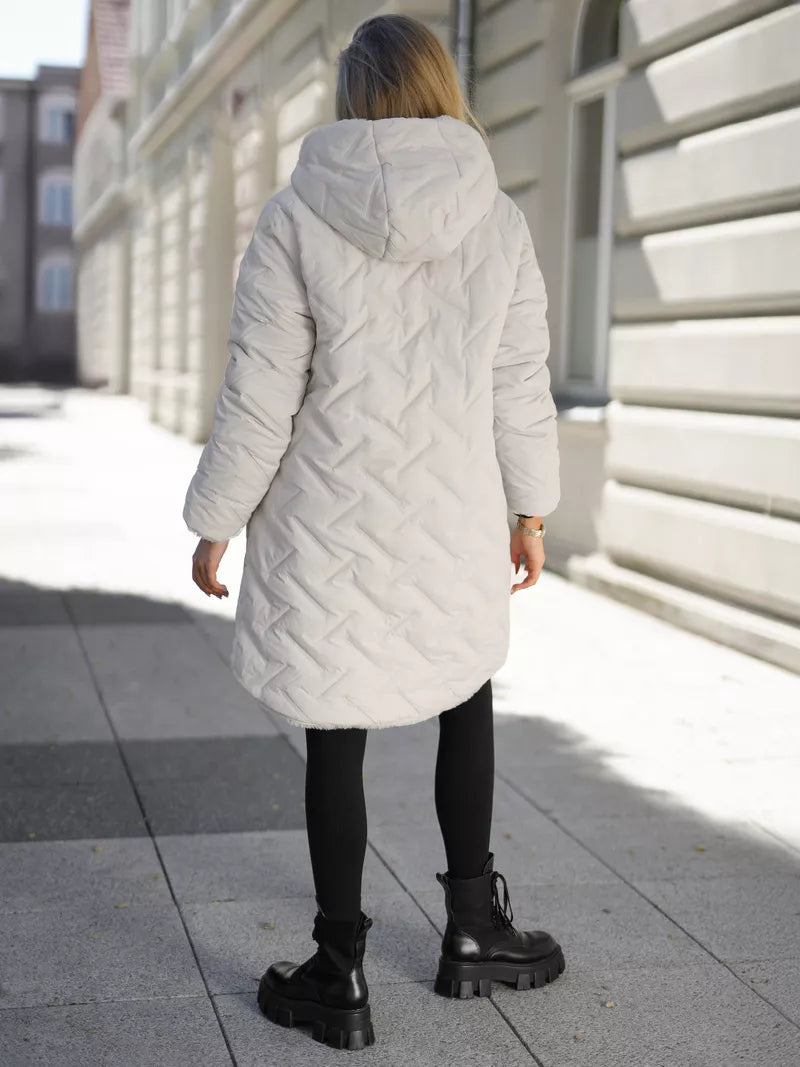 Women's winter reversible brown jacket with hood Ela