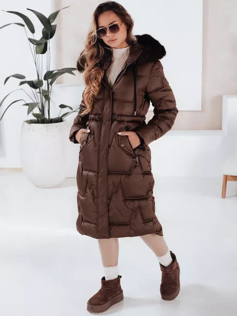 Women's long winter jacket with fur in brown Velis