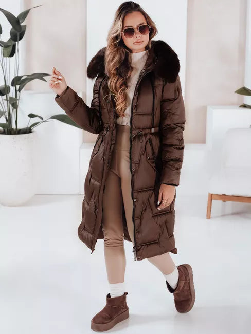 Women's long winter jacket with fur in brown Velis