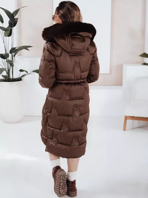 Women's long winter jacket with fur in brown Velis