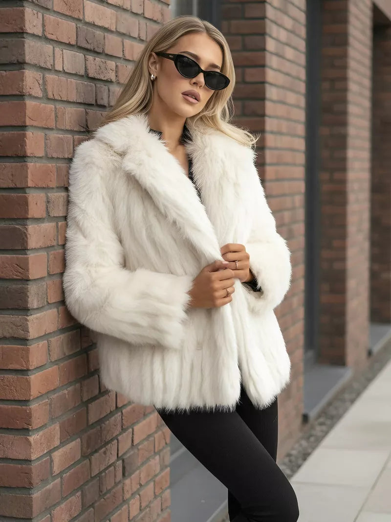 Women's white fur jacket Moda