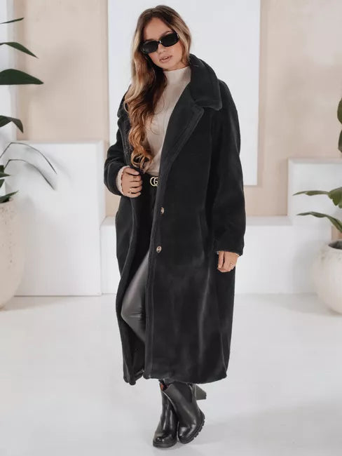 Women's long black winter coat Fabio