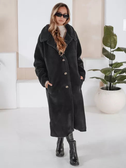 Women's long black winter coat Fabio