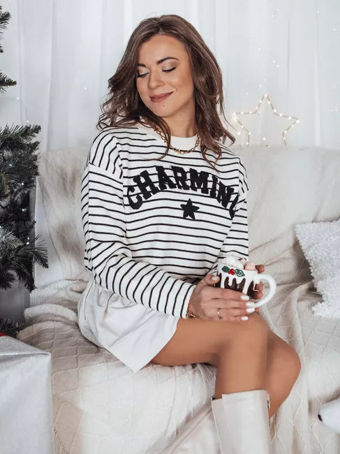 Women's white/black striped sweater Charming