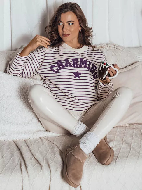 Women's white/purple striped sweater Charming