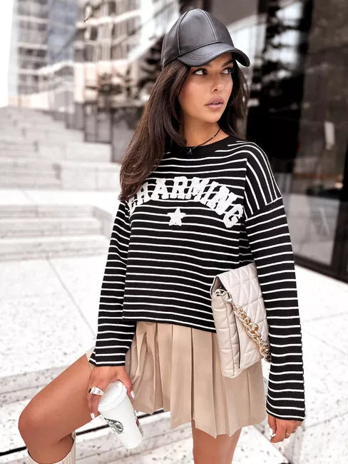 Women's striped black sweater Charming