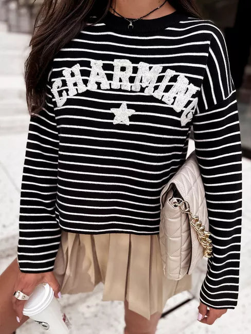 Women's striped black sweater Charming