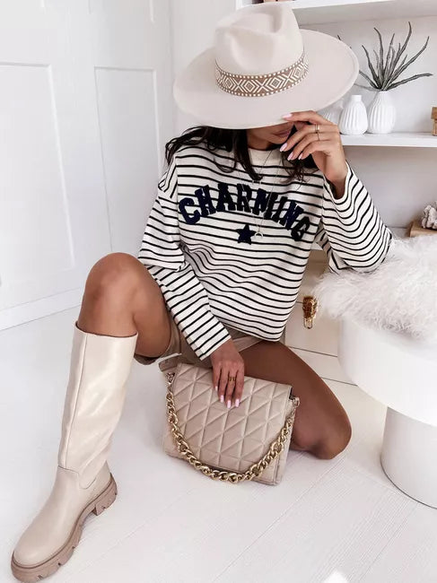 Women's white/navy striped sweater Charming