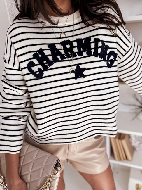 Women's white/navy striped sweater Charming