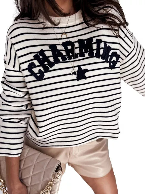 Women's white/navy striped sweater Charming