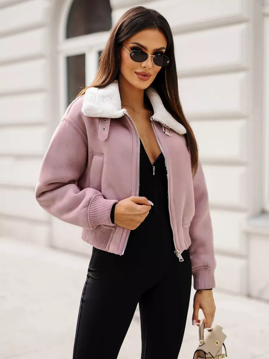 Pink jacket with white fur Edit