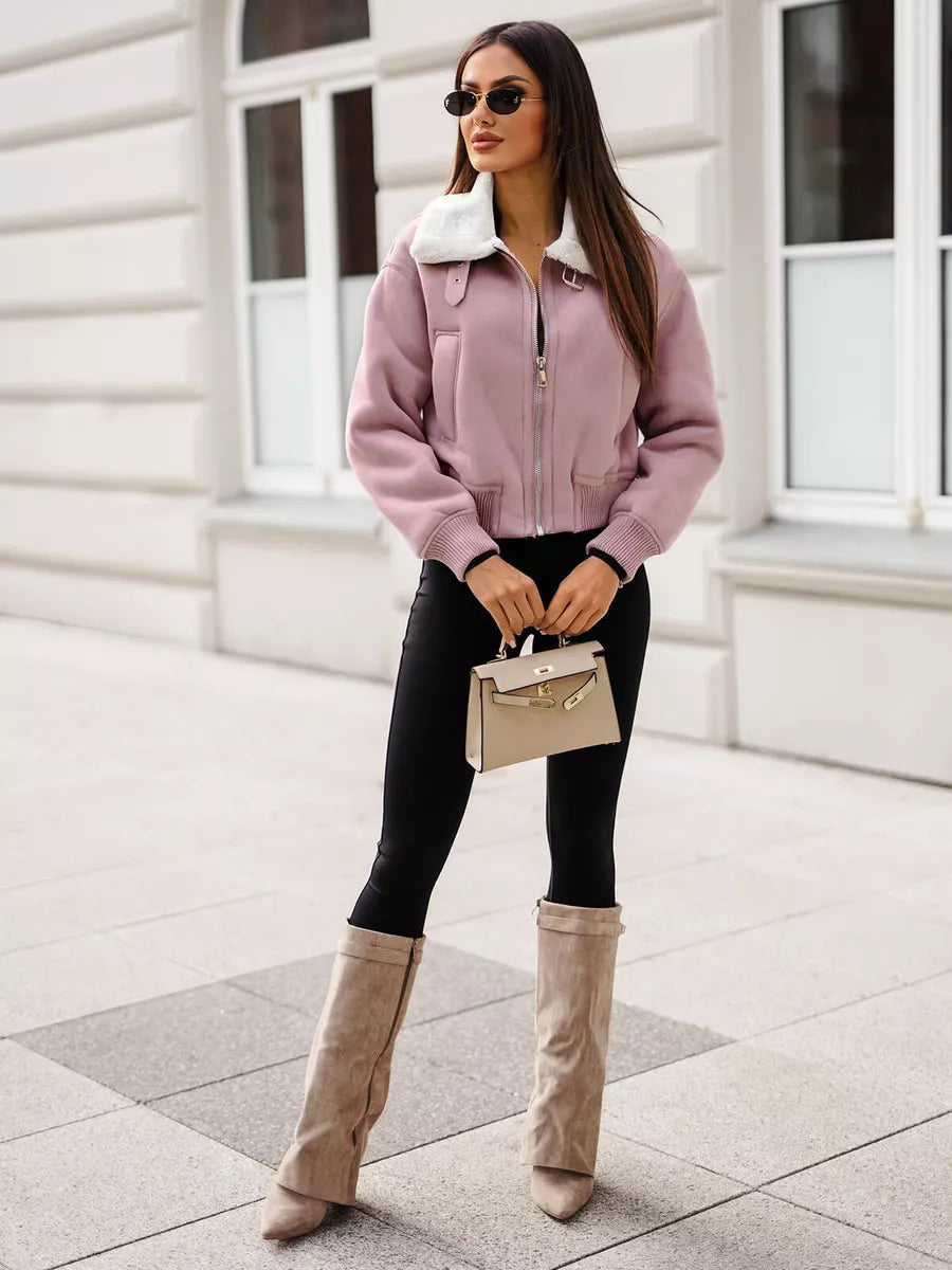 Pink jacket with white fur Edit