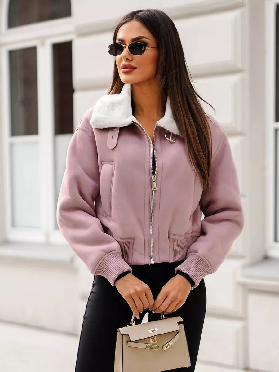 Pink jacket with white fur Edit