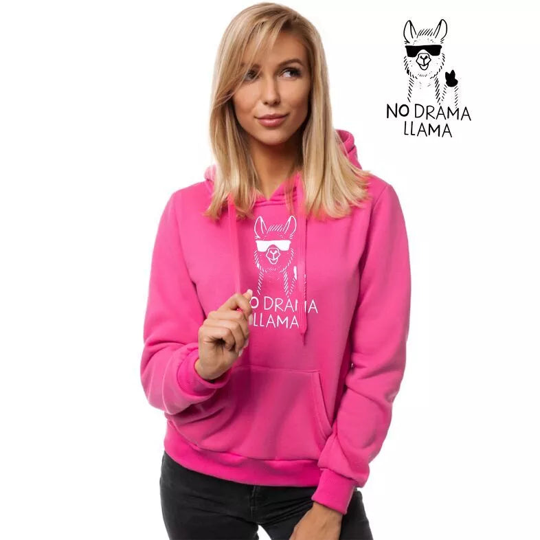 Pink women's hoodie No drama Llama
