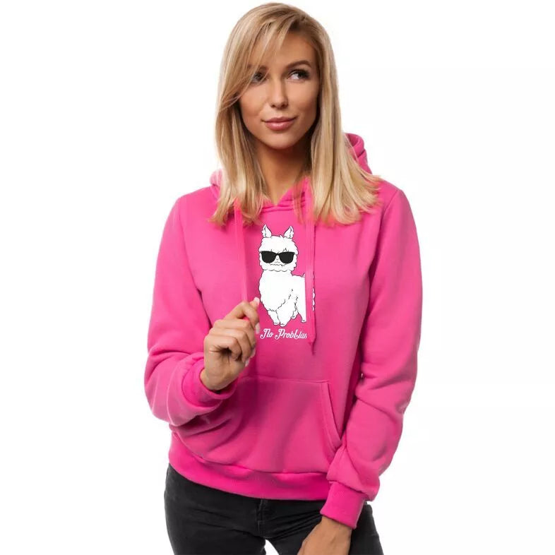 Pink women's hoodie No ProbLlama