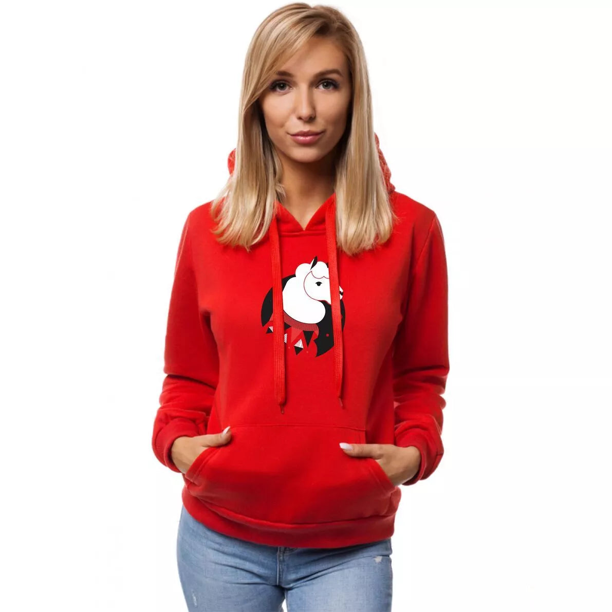 Red women's Llama hoodie