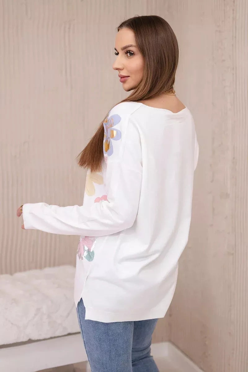 Women's white blouse with colorful flowers Spring