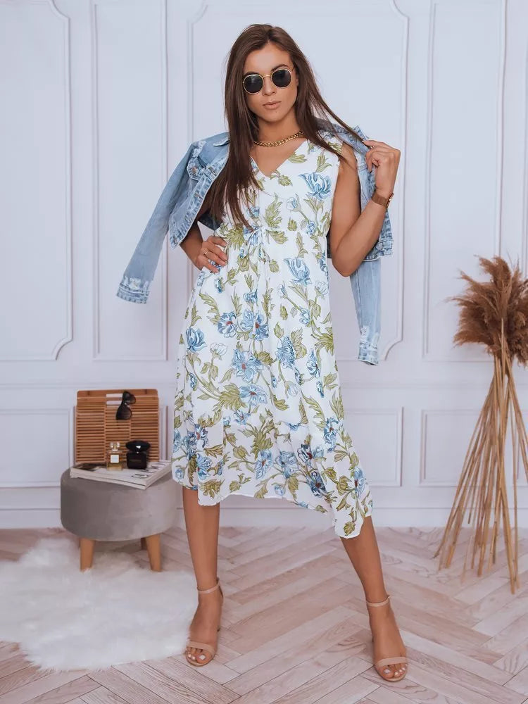 Women's white dress with blue flowers Balu