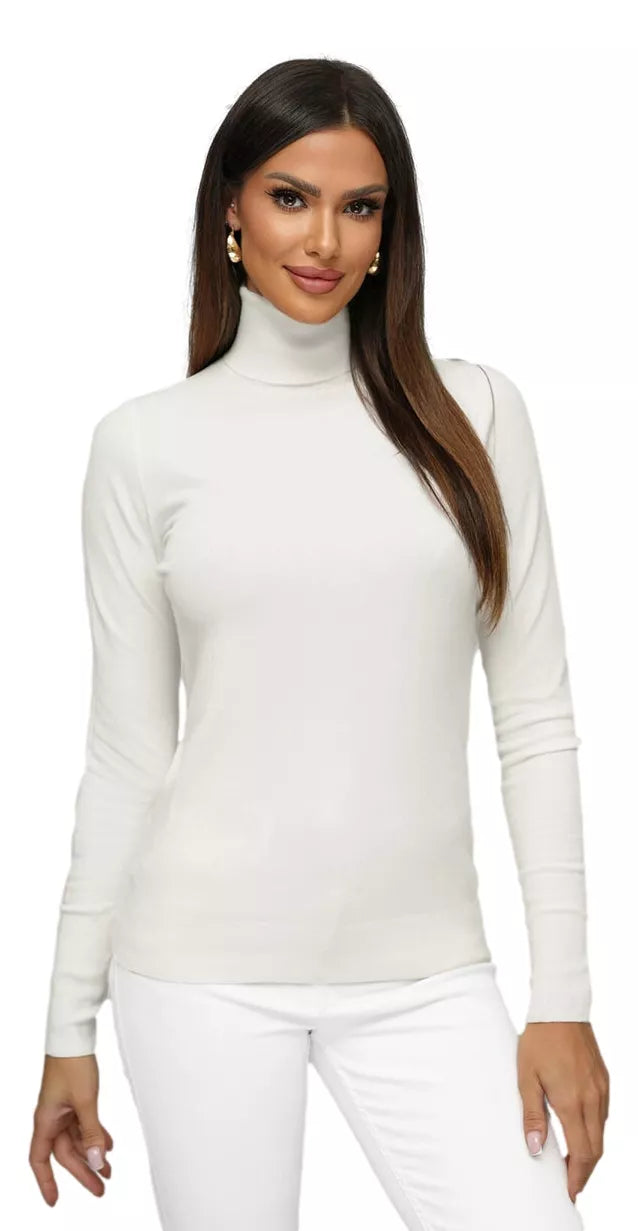 Women's white sweater with high neck Stelin
