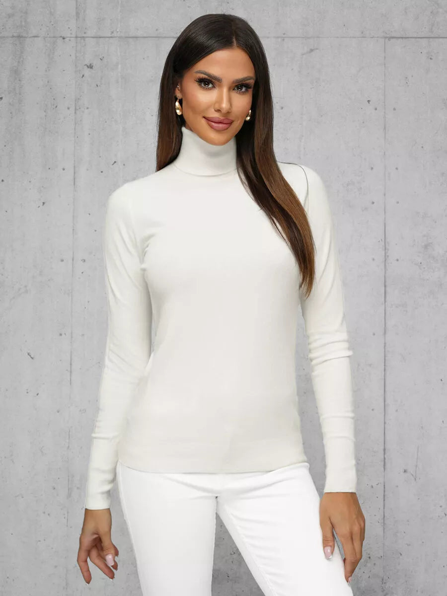 Women's white sweater with high neck Stelin
