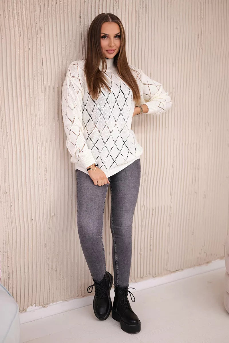 Women's white sweater Rhombus 
