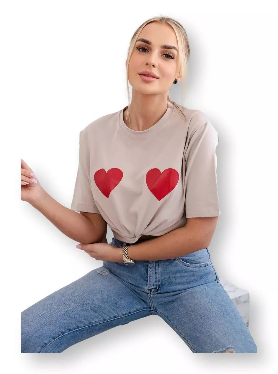 Women's beige T-shirt TwoHearts