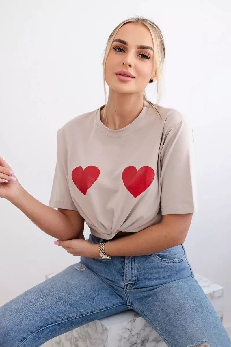 Women's beige T-shirt TwoHearts