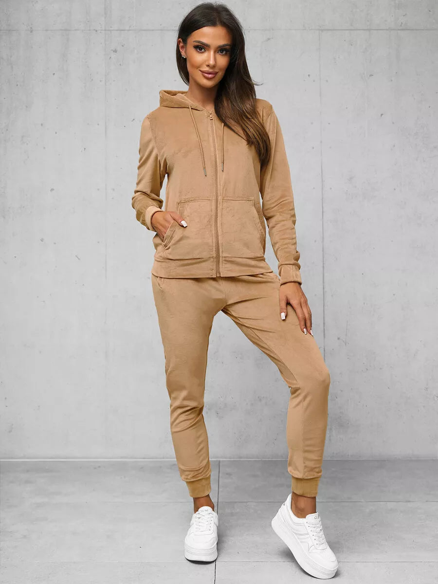 Women's sand-colored velour set Softi