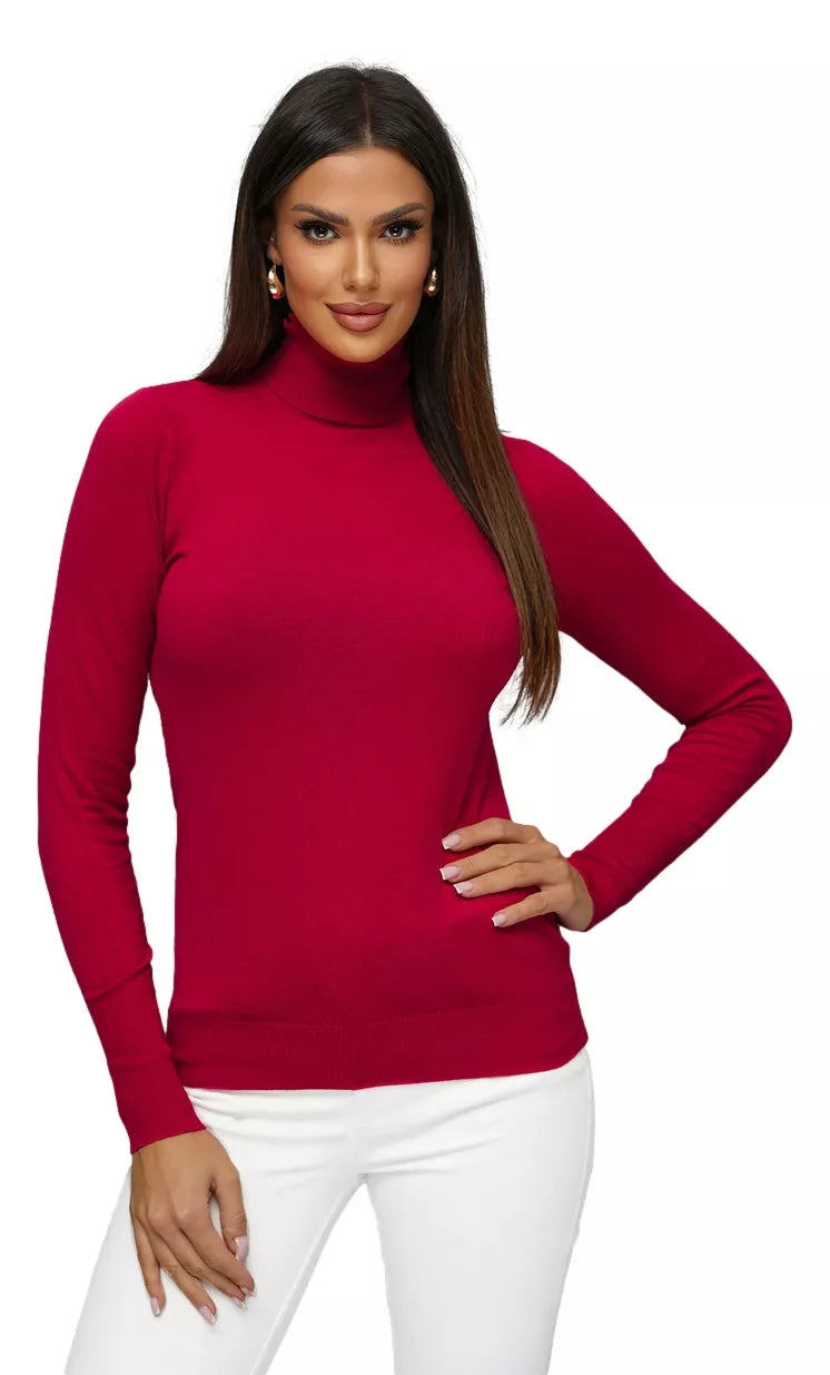 Women's burgundy sweater with high neck Stelin