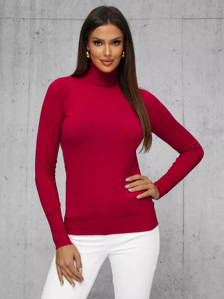Women's burgundy sweater with high neck Stelin