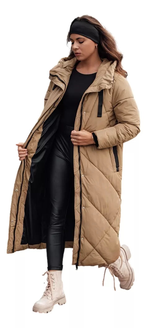 Women's brown long quilted winter jacket Mona