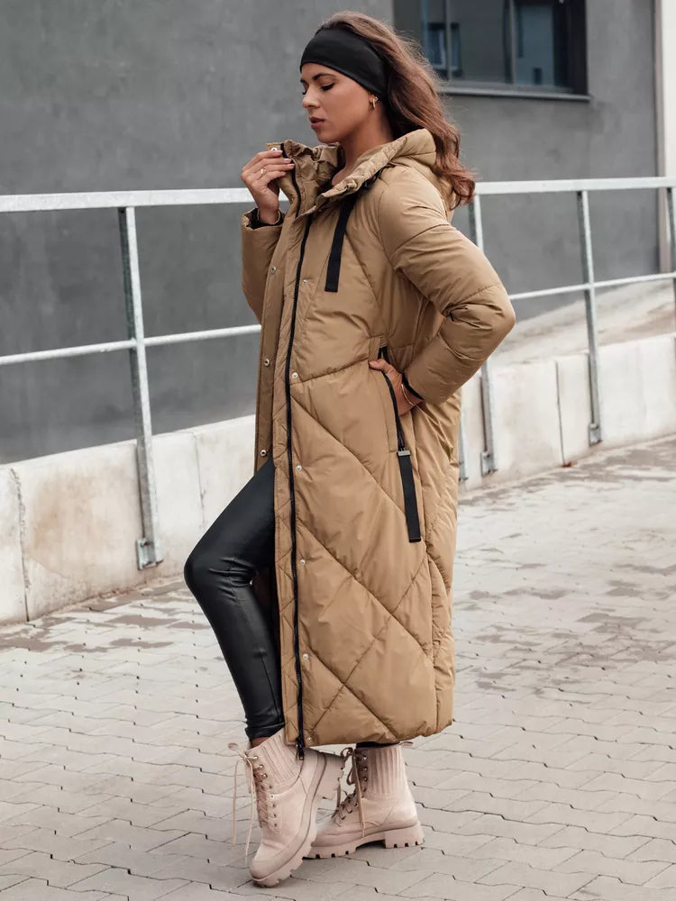 Women's brown long quilted winter jacket Mona
