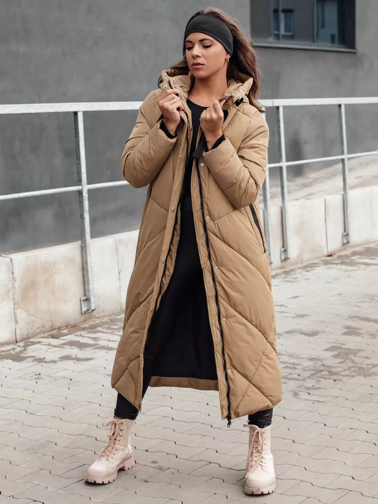 Women's brown long quilted winter jacket Mona