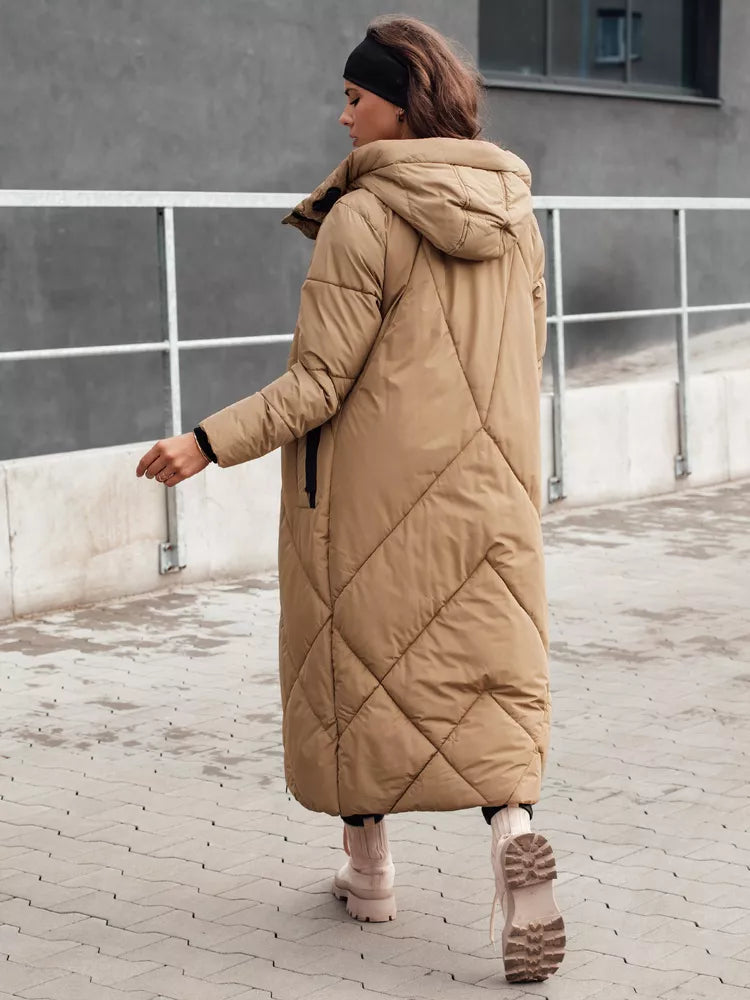 Women's brown long quilted winter jacket Mona