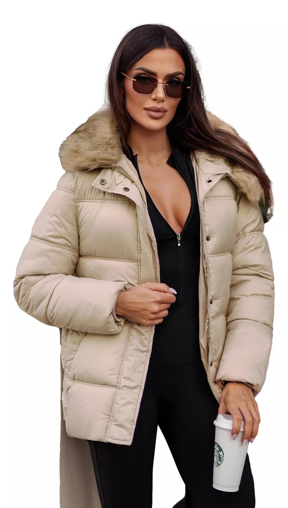 Brown women's winter jacket Star