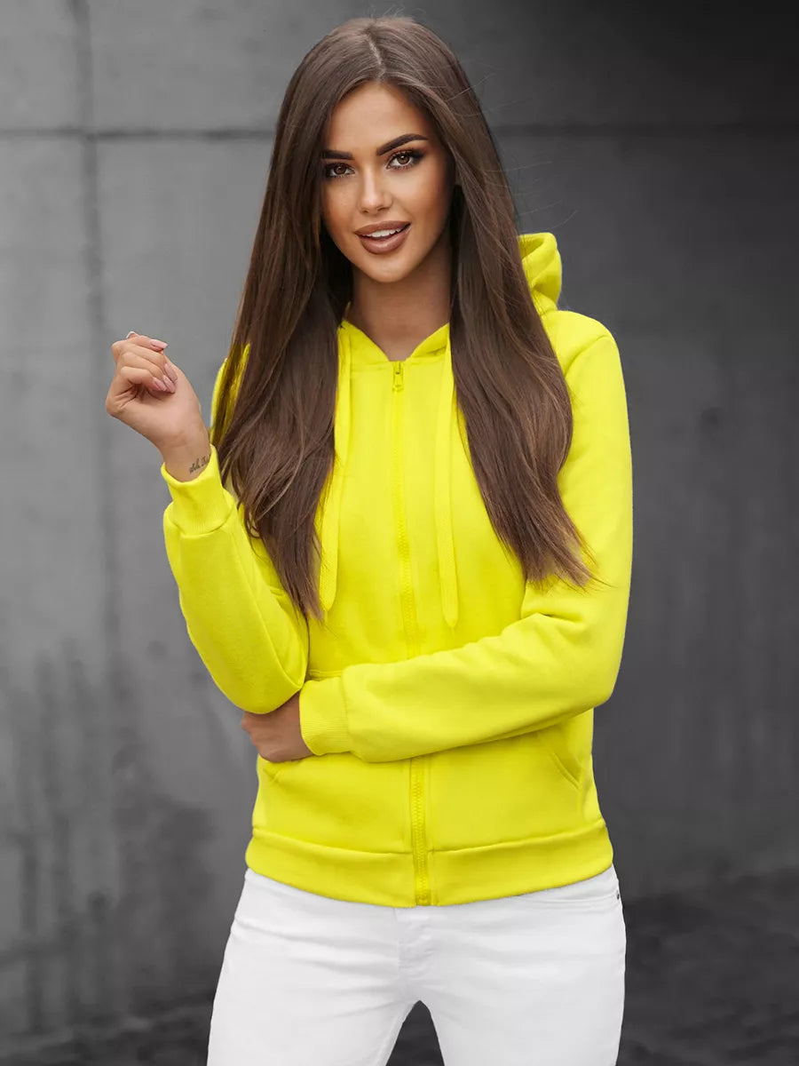 Women's sweatshirt with a hood in yellow-neon color Look