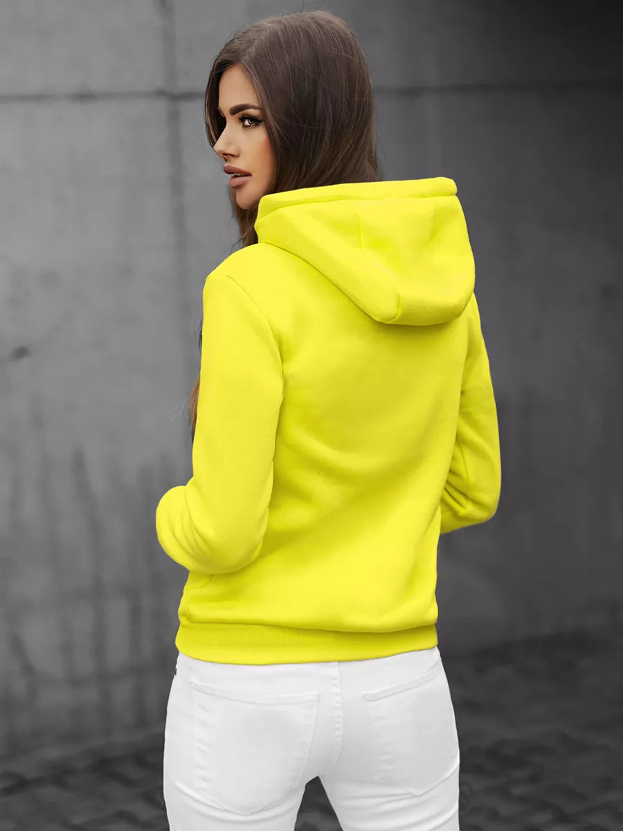 Women's sweatshirt with a hood in yellow-neon color Look