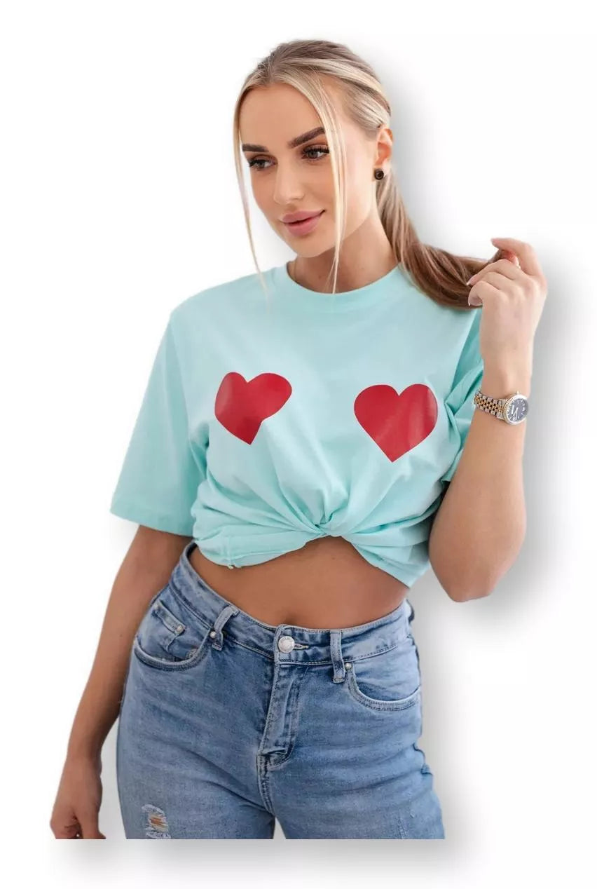 Women's light mint T-shirt TwoHearts