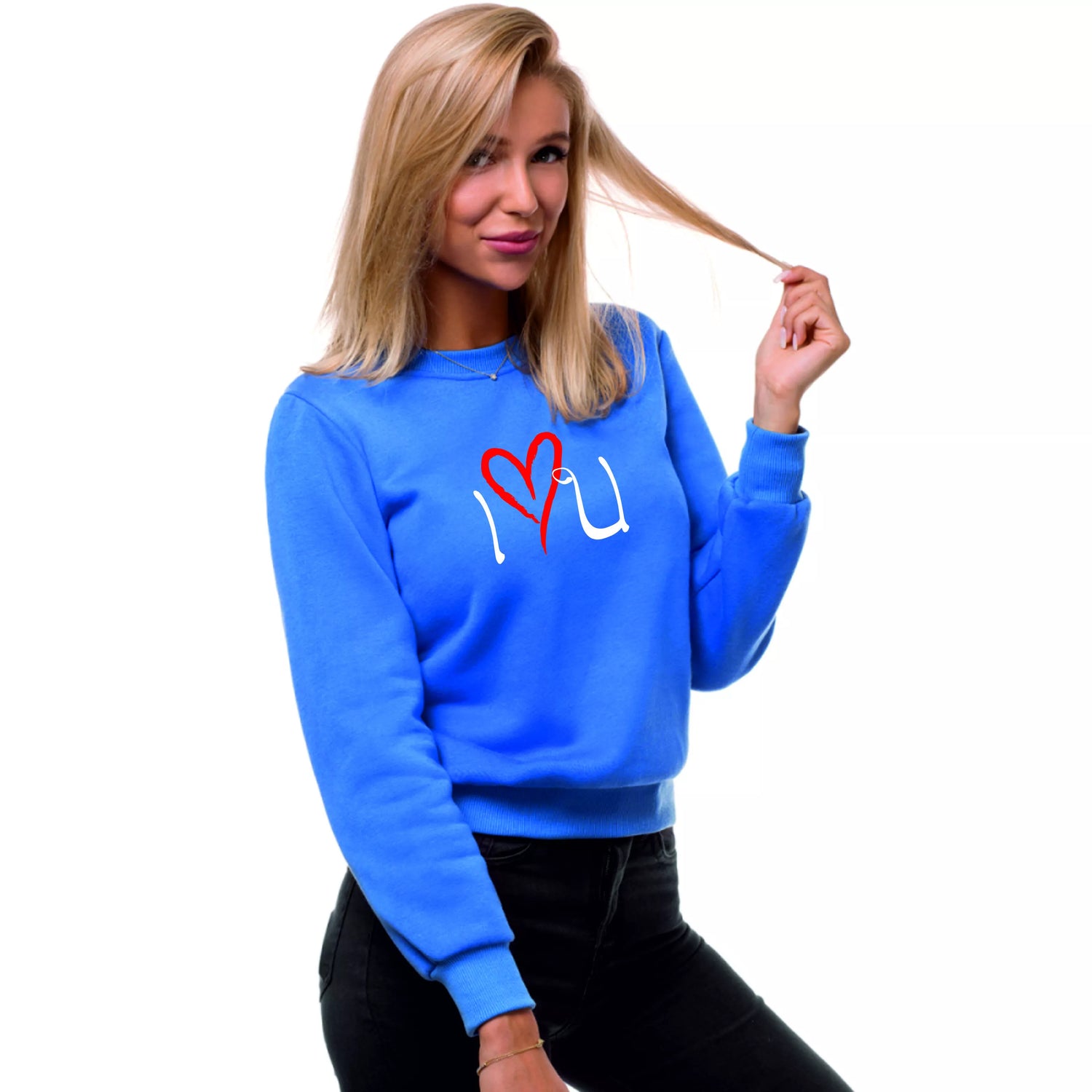 Women's light blue sweater Love