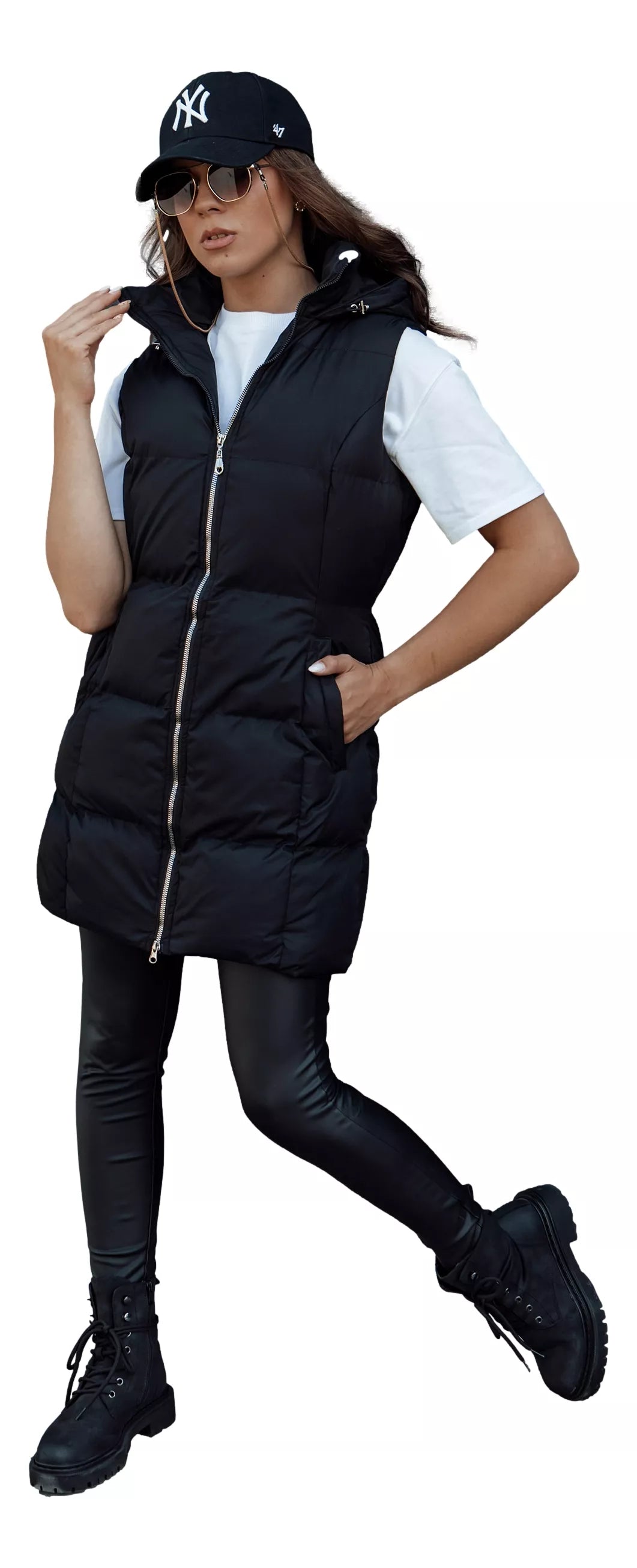 Women's long black vest Iva