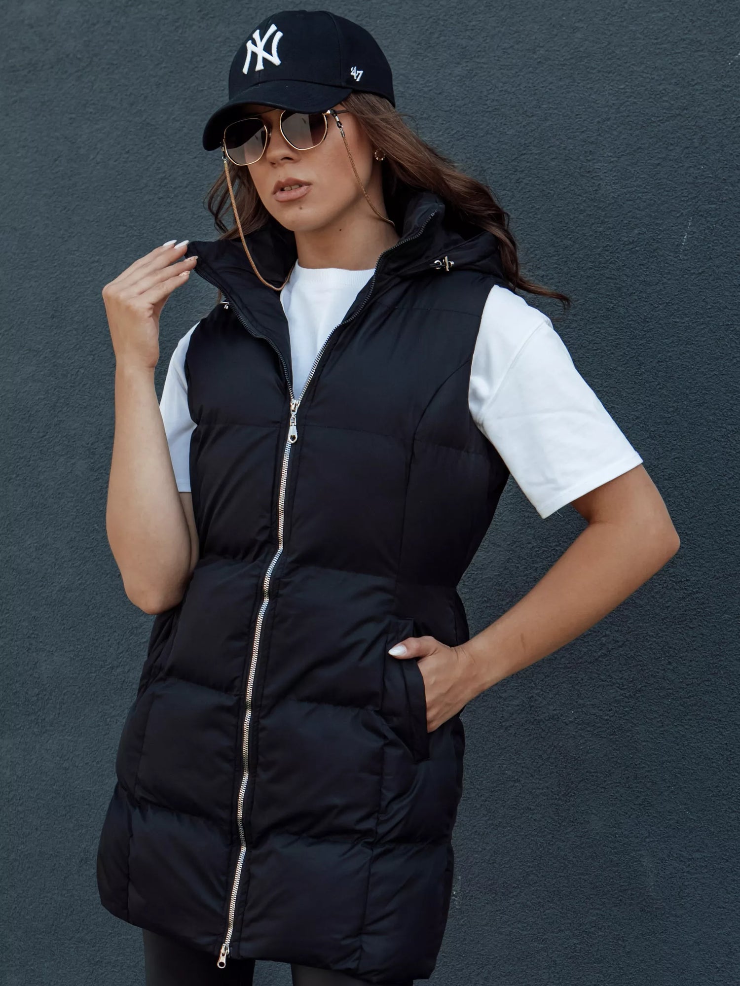 Women's long black vest Iva